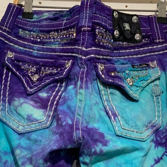 NEW COSTA NADA UPCYCLE MISS ME LOW RISE BOOT STRETCH TIE-DYE JEANS SIZE 28 - Picture 10 of 13